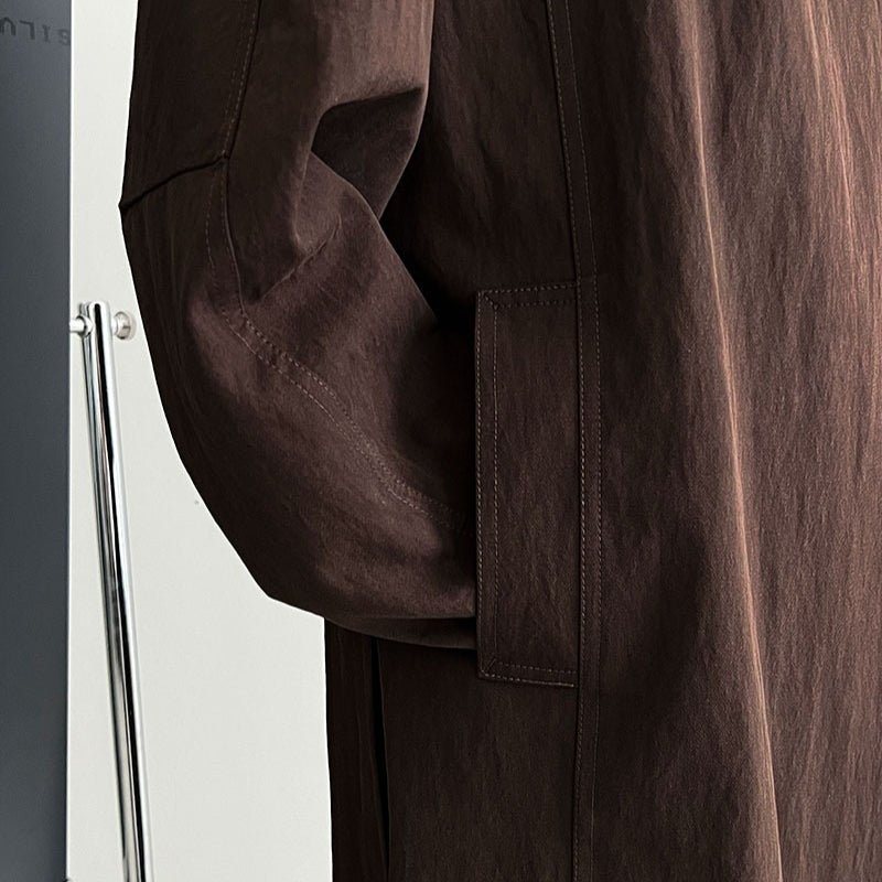 Luxury Stand Collar Coat | Single Button Mid-Length Trench (MS148)