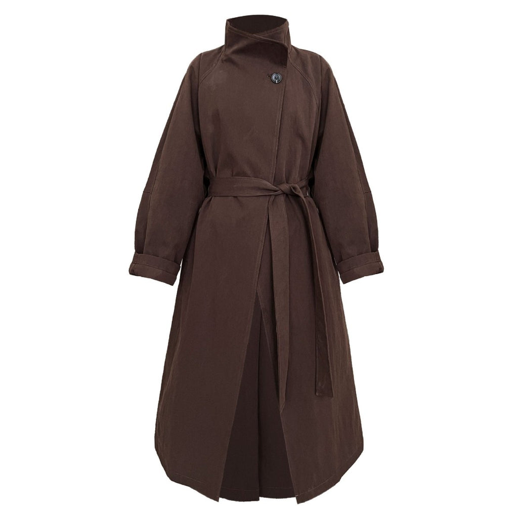 Luxury Stand Collar Coat | Single Button Mid-Length Trench (MS148)