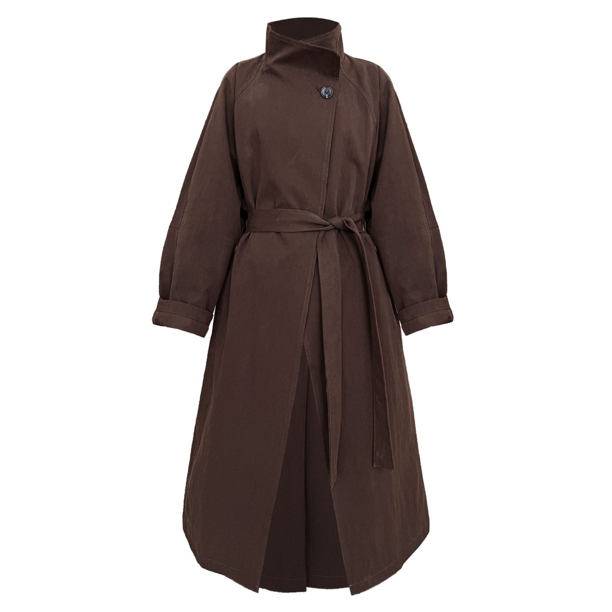 Luxury Stand Collar Coat | Single Button Mid-Length Trench (MS148)