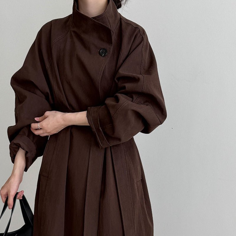 Luxury Stand Collar Coat | Single Button Mid-Length Trench (MS148)