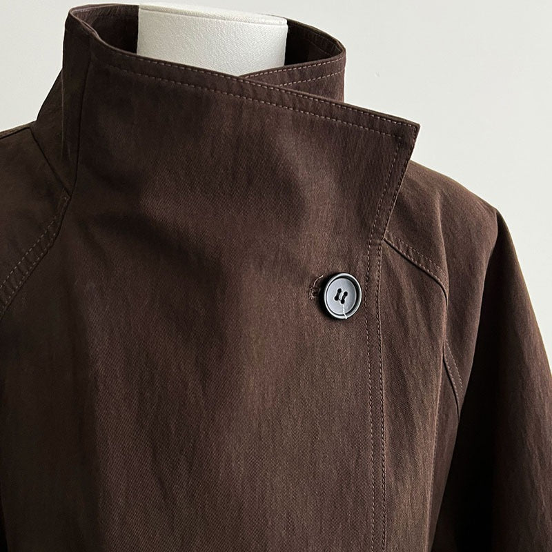 Luxury Stand Collar Coat | Single Button Mid-Length Trench (MS148)