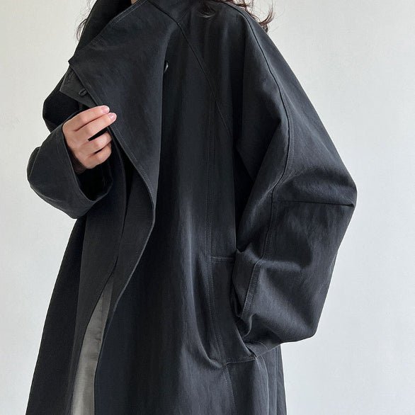 Luxury Stand Collar Coat | Single Button Mid-Length Trench (MS148)