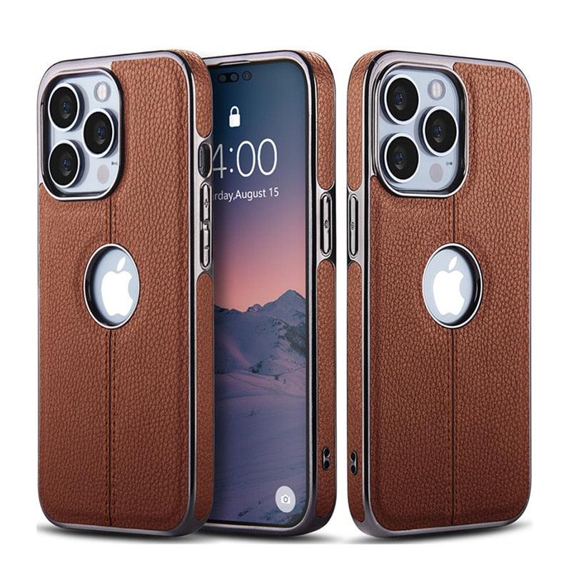 Luxury Texture Leather Case for iPhone 14 Pro MAX Plus Case With Hole Silicone Full Protection Back Cover Thin Flexible Soft Grip Luxury PU Leather Cover  Durable Anti-Scratch Full Phone Cases