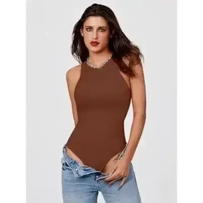 Crew Neck Sleeveless Bodysuit | Snap Closure Stretch Fit -femstylo