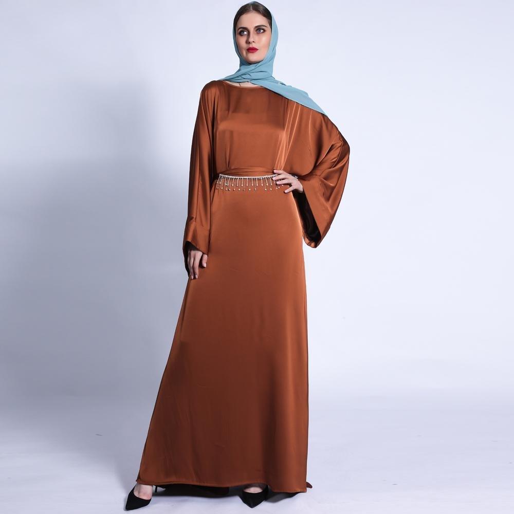 Pocket Satin Abaya With Shiny Rhinestone Belt (MA011)