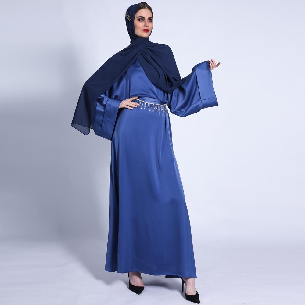 Pocket Satin Abaya With Shiny Rhinestone Belt (MA011)