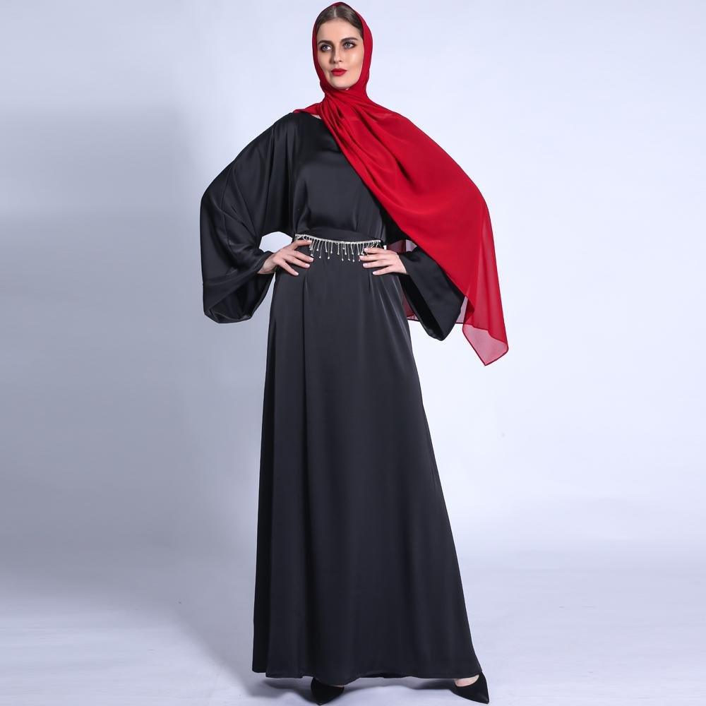 Pocket Satin Abaya With Shiny Rhinestone Belt (MA011)