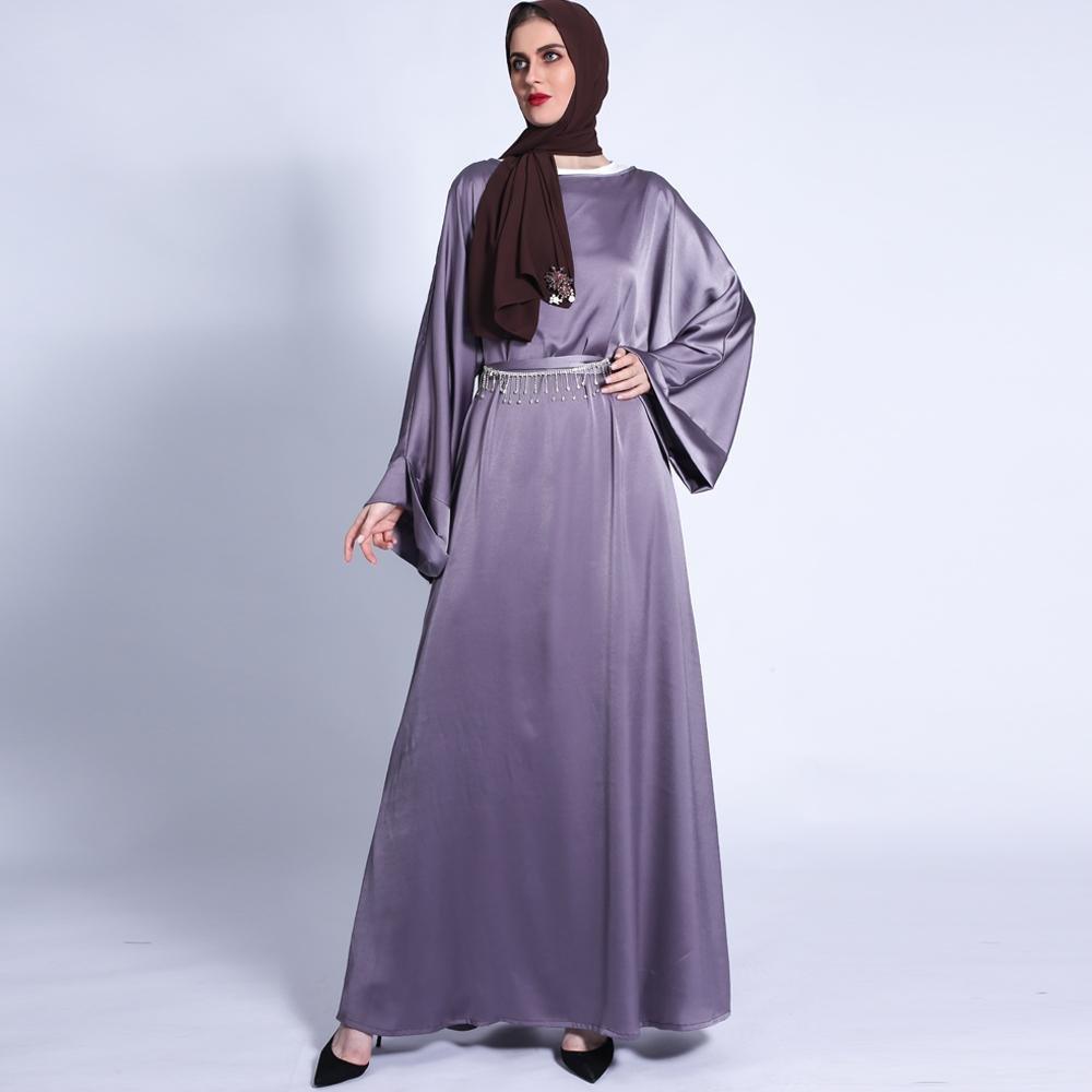 Pocket Satin Abaya With Shiny Rhinestone Belt (MA011)
