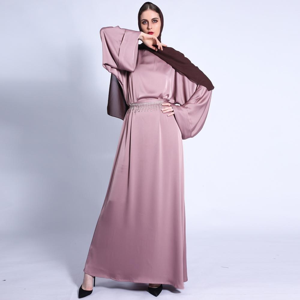 Pocket Satin Abaya With Shiny Rhinestone Belt (MA011)