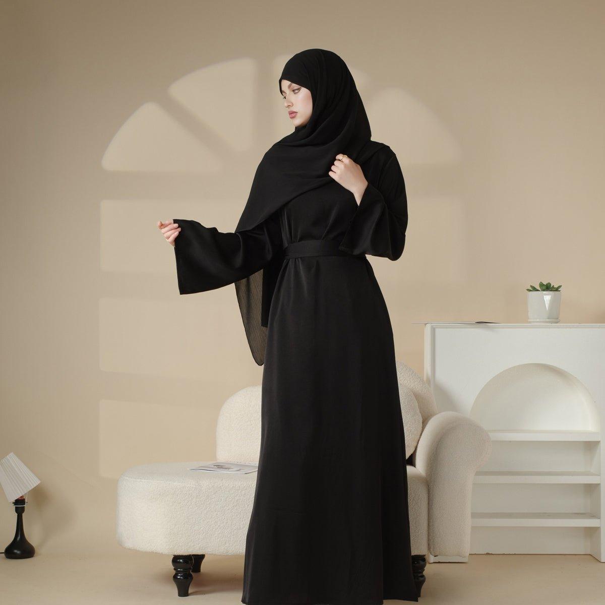 Satin Double Pocket Concealed Button Plain Abaya (MA030)