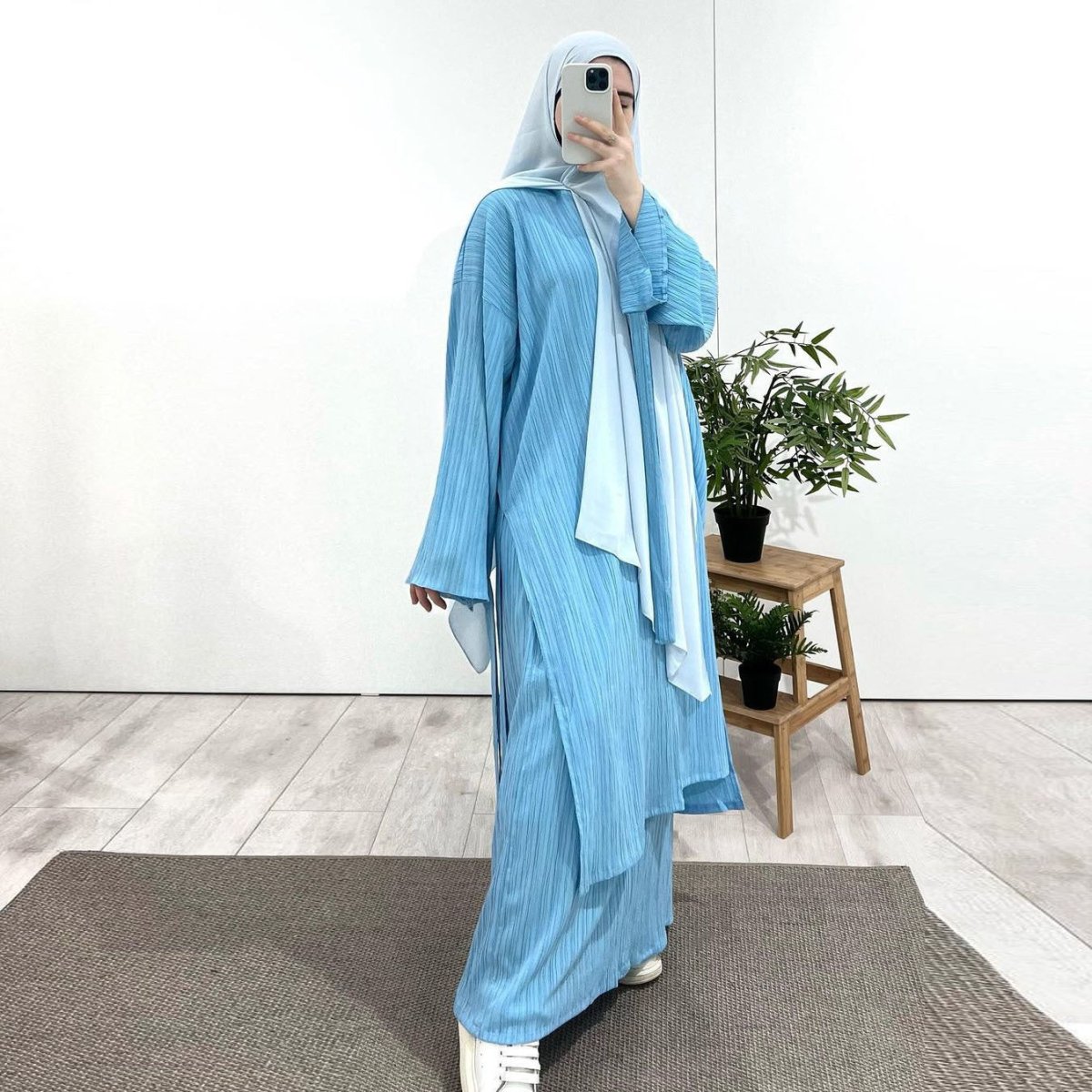 Pleated Long Sleeve Dress Top and Skirt Suit (MA079)