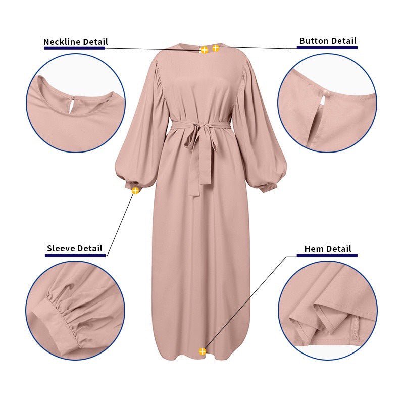Solid Color Elegant Bubble Sleeve Abaya (MA092)