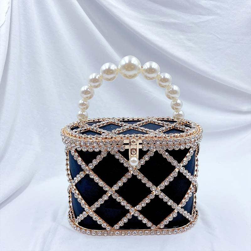 MAC022 Stylish Pearl Diagonal Span Basket Bag