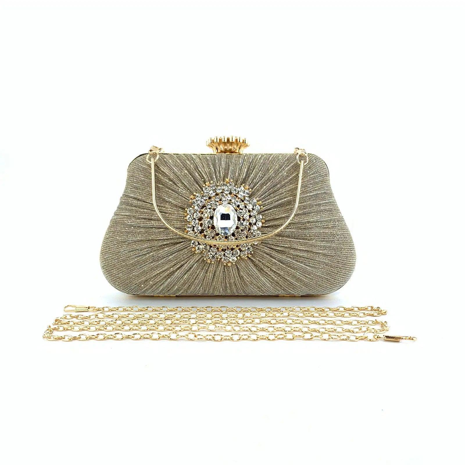 MAC033 Women's Pleated Craft Rhinestone Bag