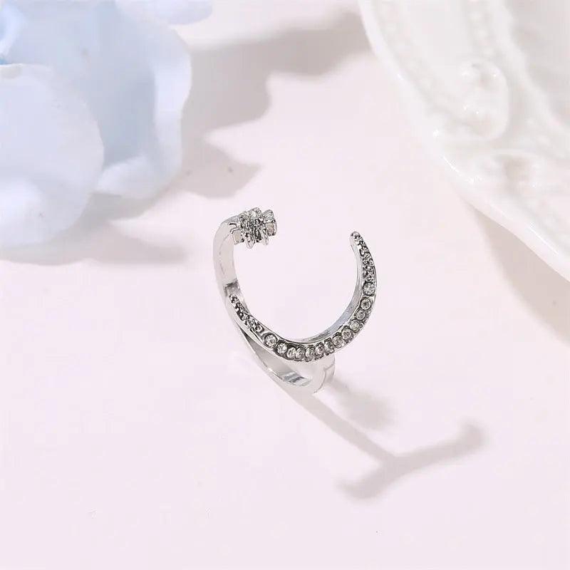 MAC035 Cubic Zirconia Moon and Star Open Band Ring