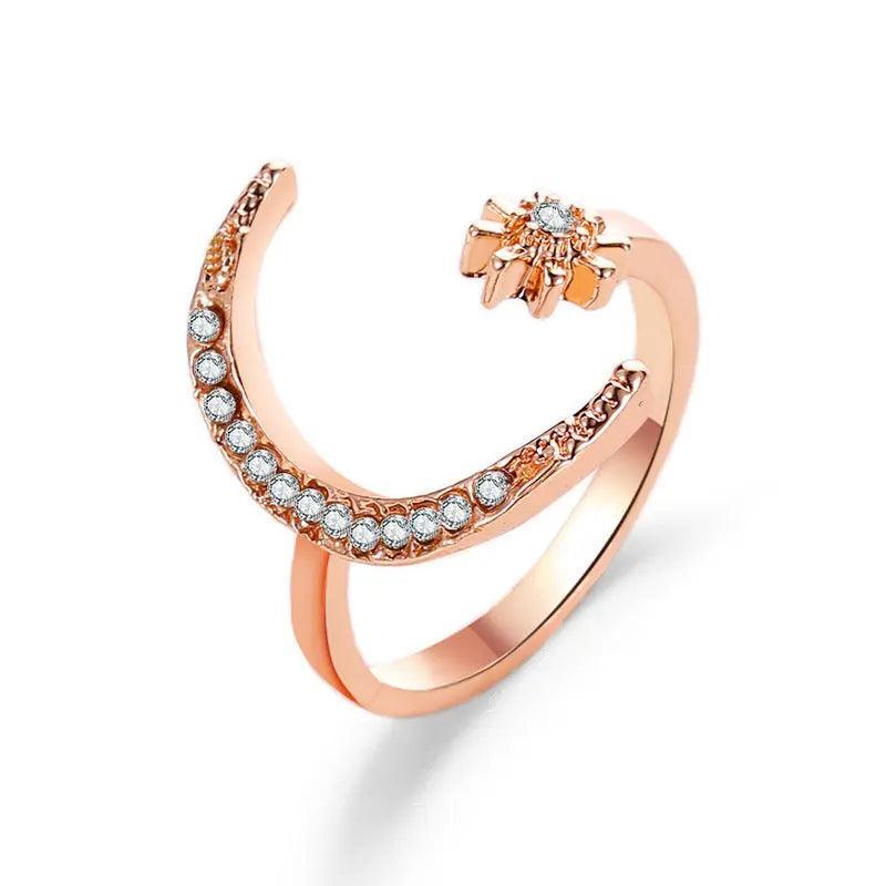 MAC035 Cubic Zirconia Moon and Star Open Band Ring