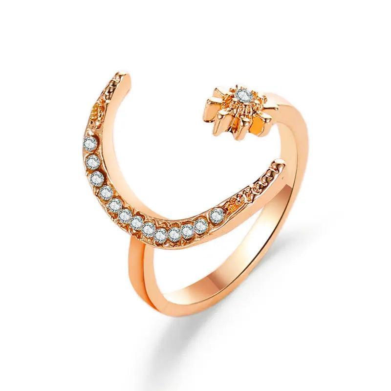 MAC035 Cubic Zirconia Moon and Star Open Band Ring