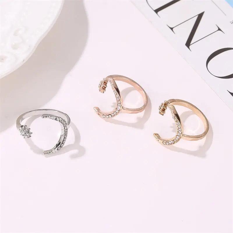 MAC035 Cubic Zirconia Moon and Star Open Band Ring