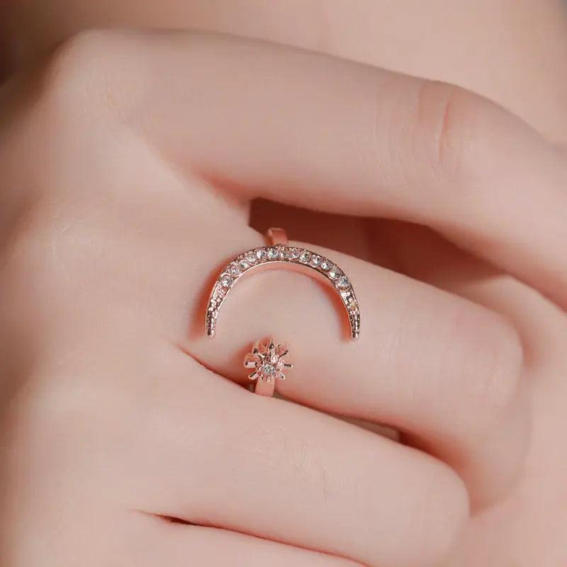 MAC035 Cubic Zirconia Moon and Star Open Band Ring