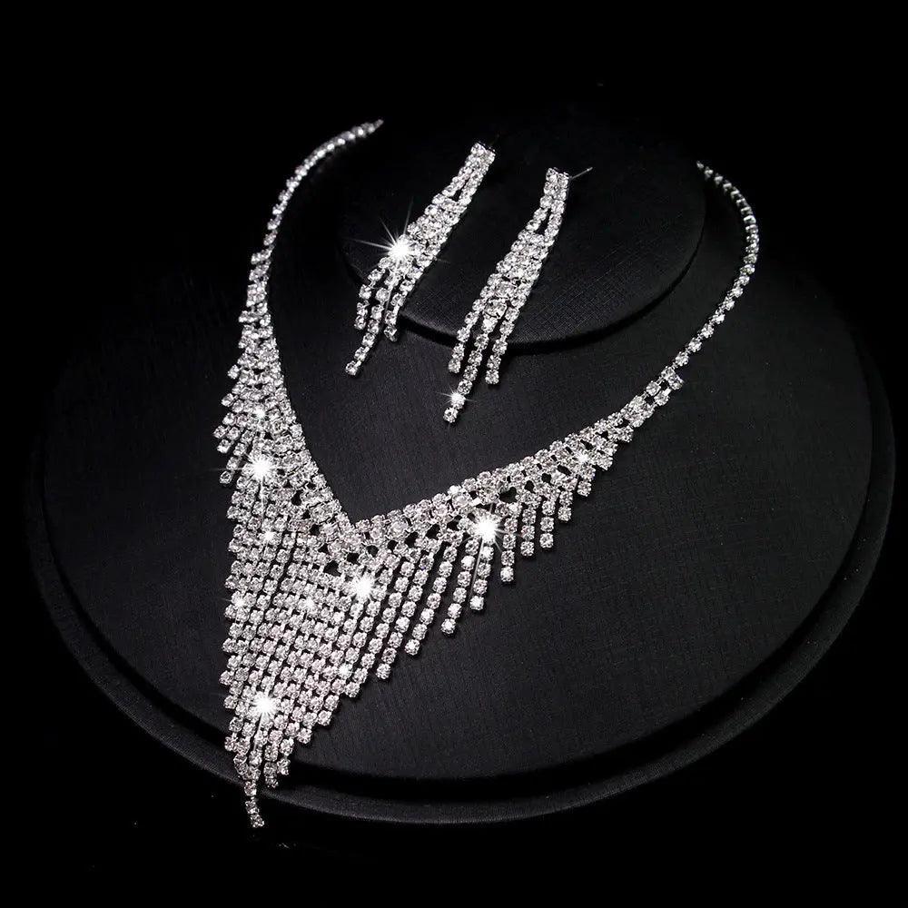 MAC047 Rhinestone Crystal angle Earring Fringe Chain Necklaces Sets