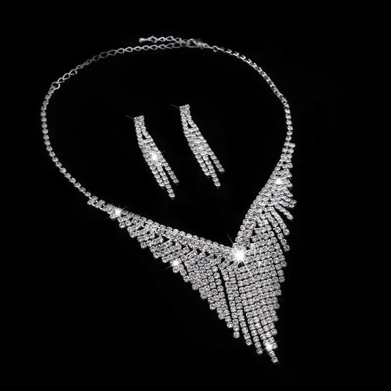 MAC047 Rhinestone Crystal angle Earring Fringe Chain Necklaces Sets
