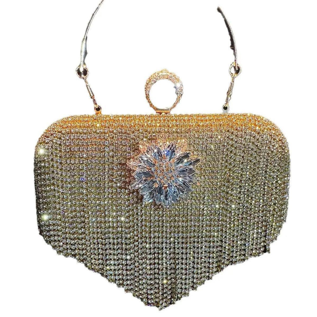 MAC056 Tassel Evening Clutch Bag Luxury Rhinestones Party Prom Purse Handbag With Detachable Chain