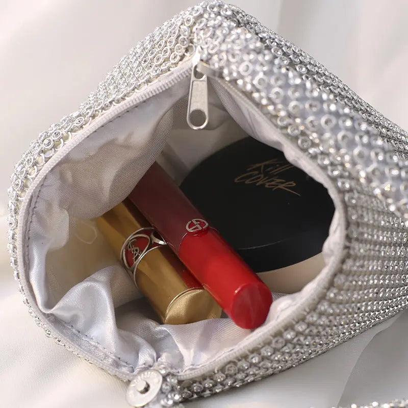 MAC057 Handbag Rhinestones Heart Shape Shiny Handmade Small Evening Bag