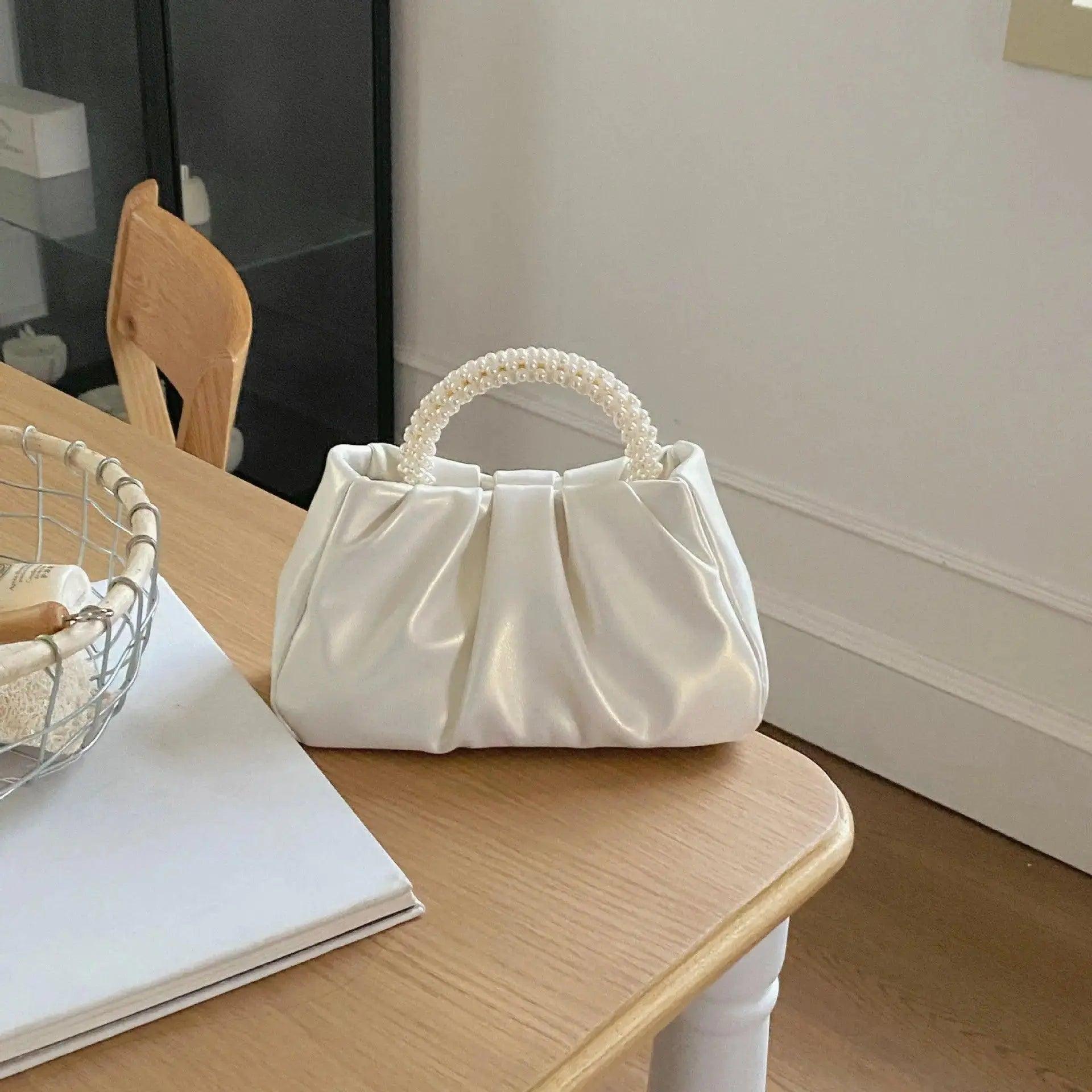 MAC062 Soft Leather Pearl Clutch Evening Bags