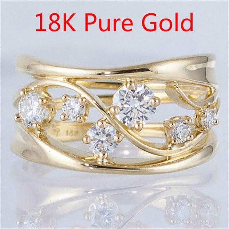 Wavy Geometric Line Gold Zirconia Ring(MAC072)