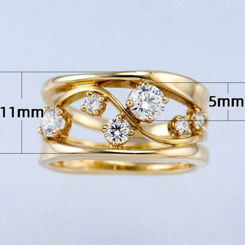 Wavy Geometric Line Gold Zirconia Ring(MAC072)