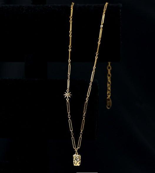 Brass Plated 18K Real Gold Light Luxury Style Zircon Inlaid Square Pendant Necklace(MAC073)