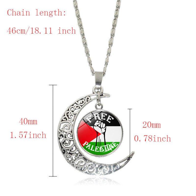 MAC077 Women's Versatile Silver keffiyeh Hollow Moon Pendant Necklace