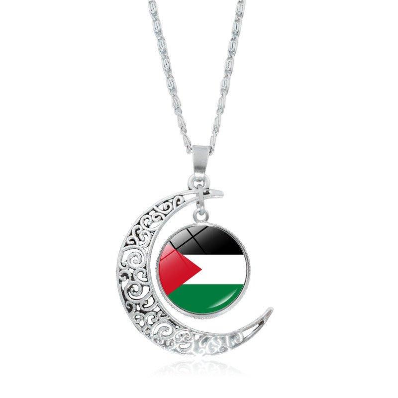 MAC077 Women's Versatile Silver keffiyeh Hollow Moon Pendant Necklace