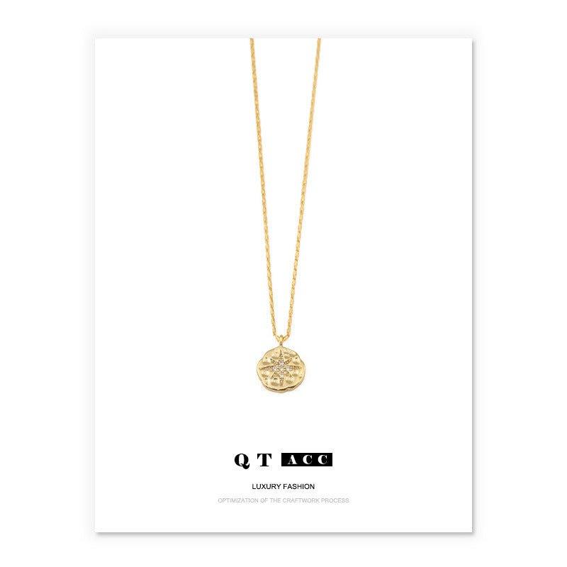 MAC084 North Star Coin Button Pendant Necklace