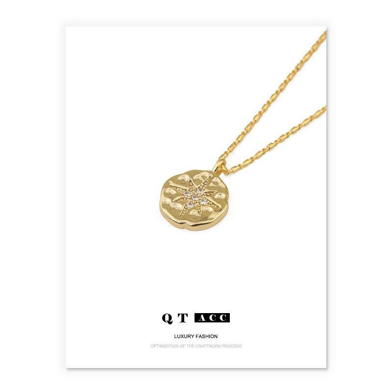 MAC084 North Star Coin Button Pendant Necklace