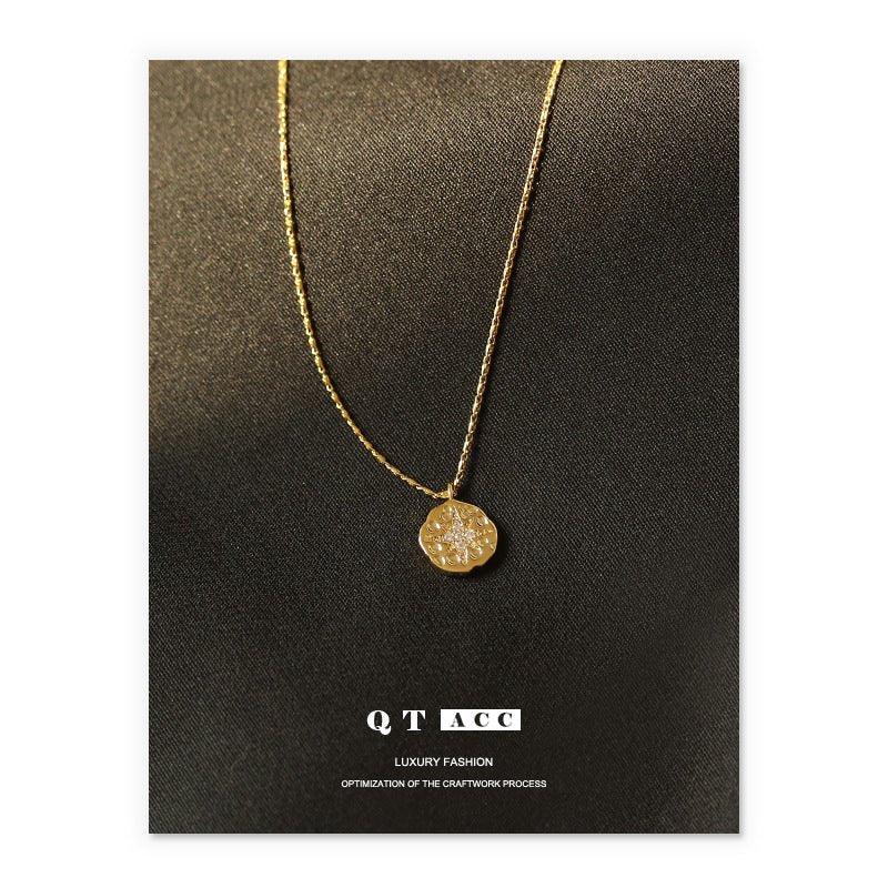 MAC084 North Star Coin Button Pendant Necklace