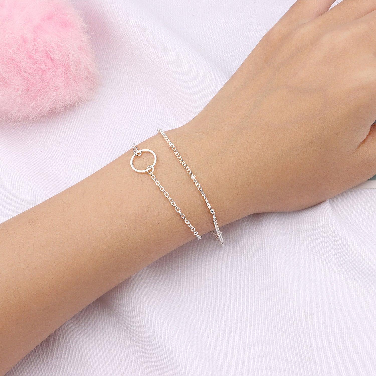 MAC085 Fashionable GeometricHollow Ring Simple Double Layer Bracelet