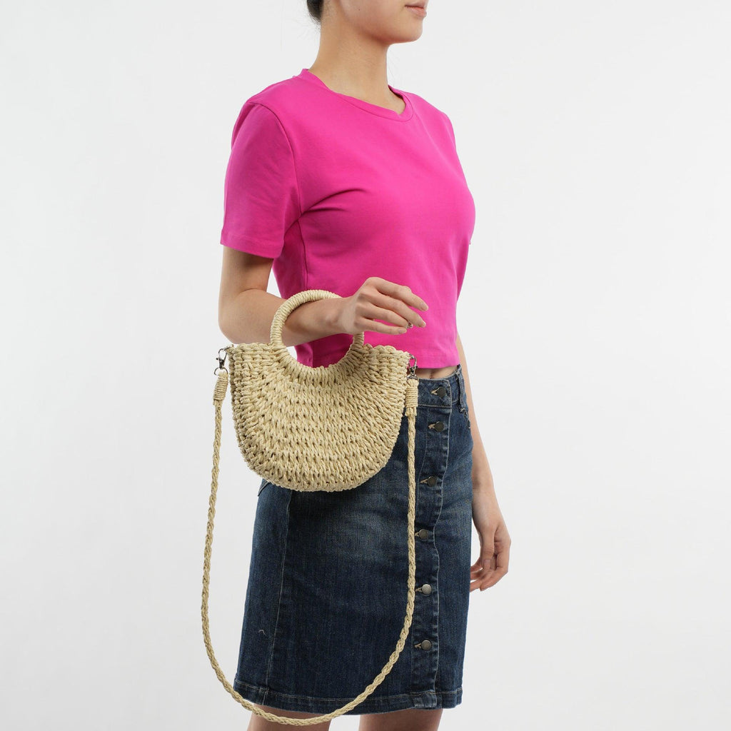 MAC129 Straw Double Hoop Crossbody Bag