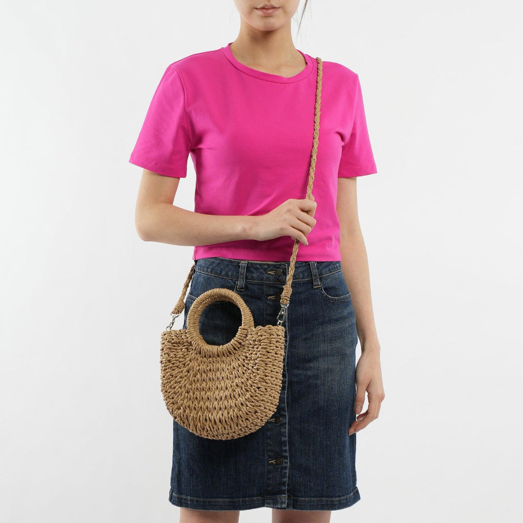 MAC129 Straw Double Hoop Crossbody Bag