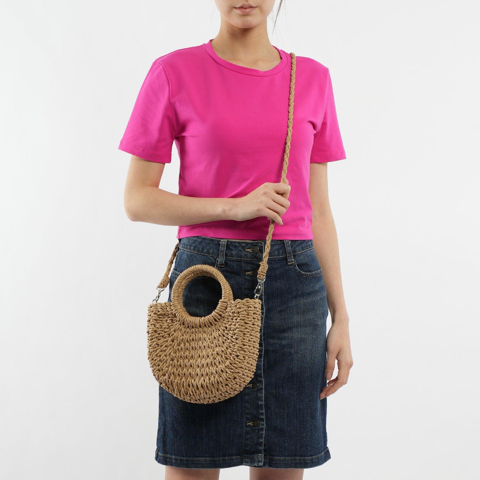 MAC129 Straw Double Hoop Crossbody Bag