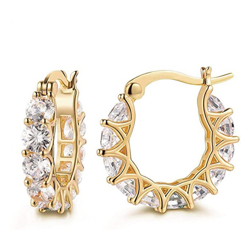 MAC163 Fully embellished zircon flower-shaped U-shaped earrings