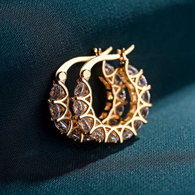 MAC163 Fully embellished zircon flower-shaped U-shaped earrings