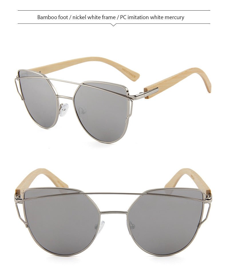 MAC169 Fashionable Cat-eye Metal Frame BamboTemple Sunglasses
