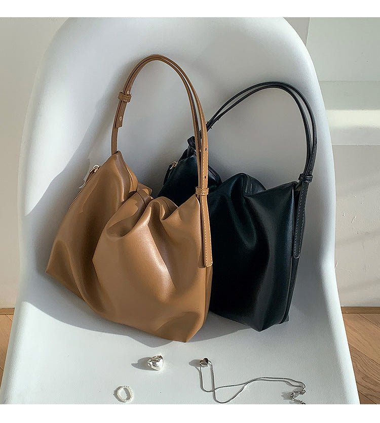 MAC180 High-End Pleated PU Leather All-Match Tote Bag