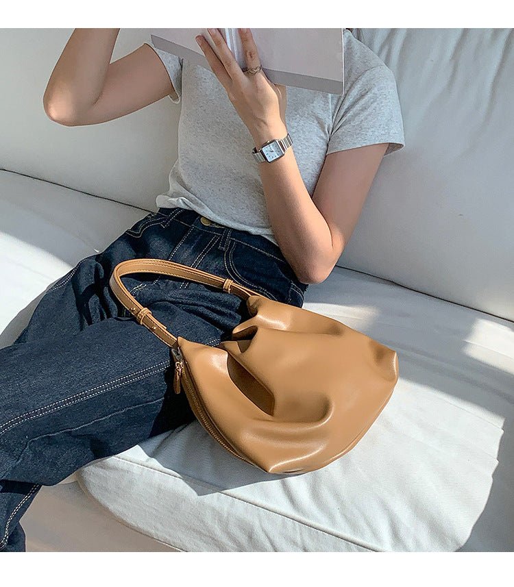 MAC180 High-End Pleated PU Leather All-Match Tote Bag