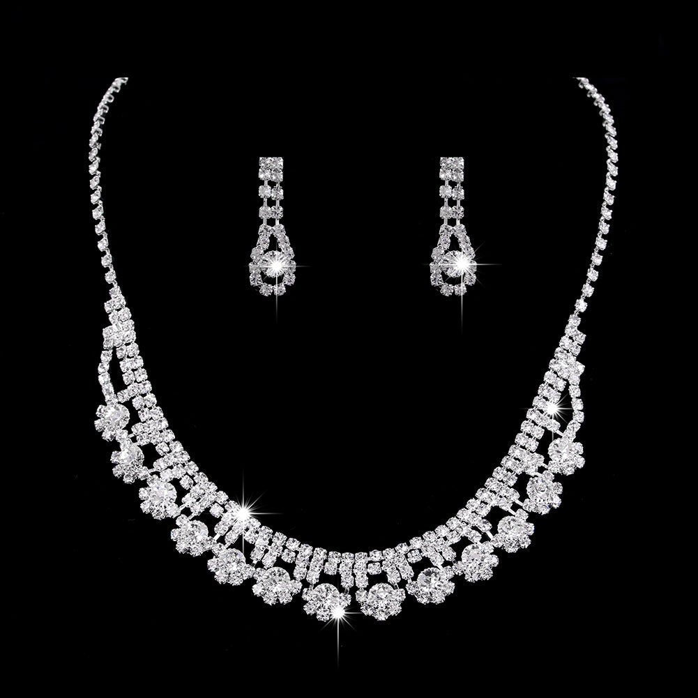 MAC181 Brilliant Full Diamond Zircon Drop Necklace And Earrings