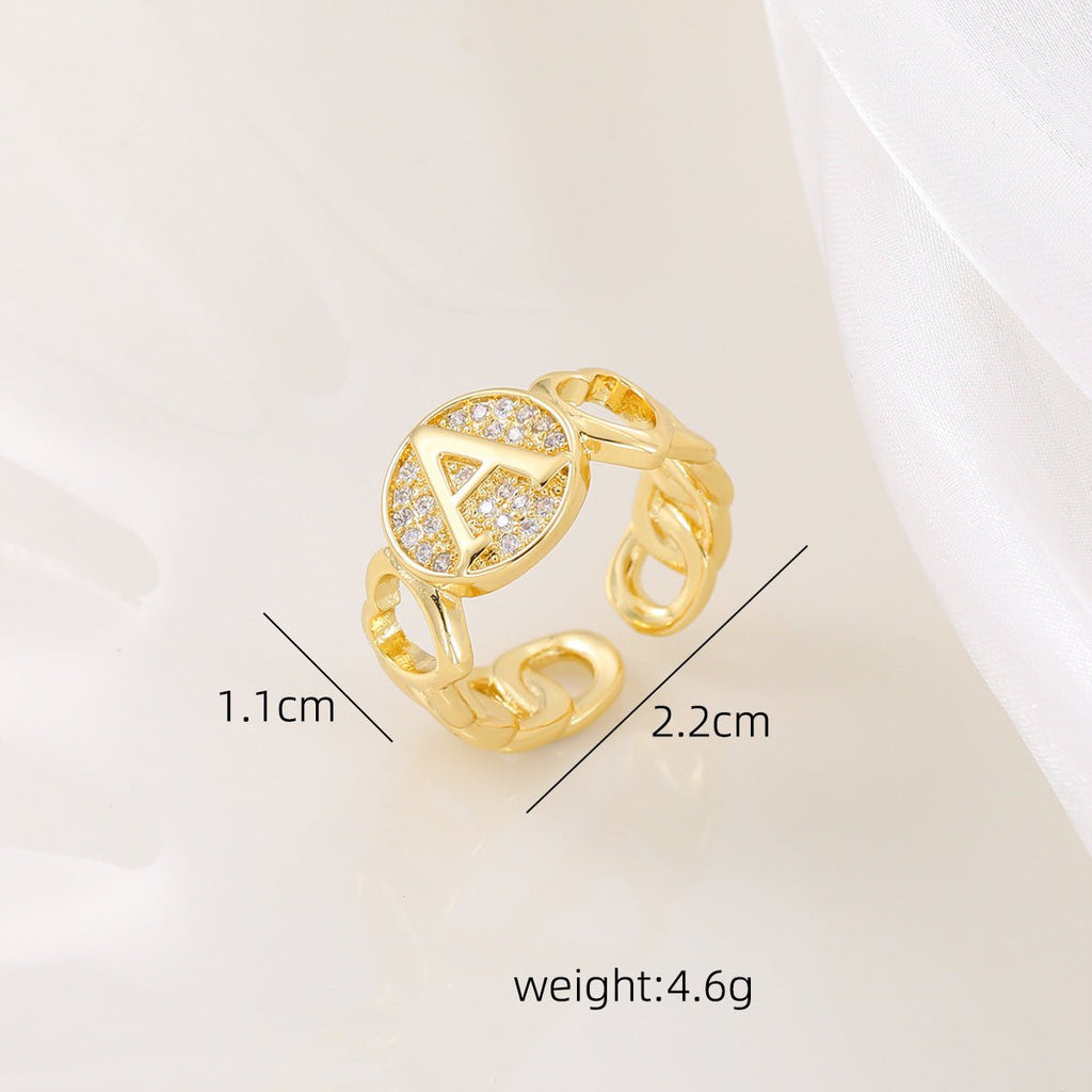 MAC186 Copper Set With Zircon 18K Real Gold Love Glossy Letter Ring