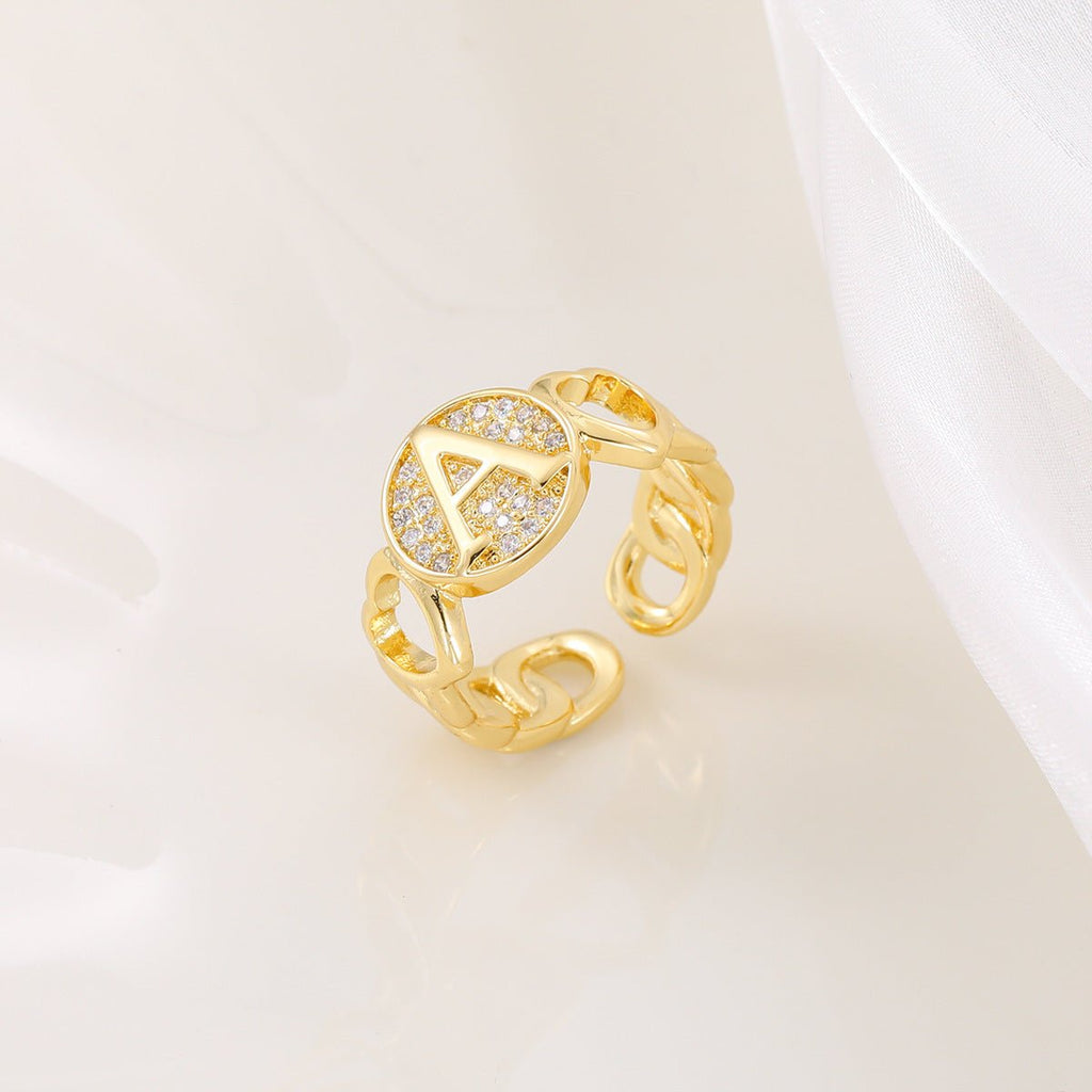 MAC186 Copper Set With Zircon 18K Real Gold Love Glossy Letter Ring