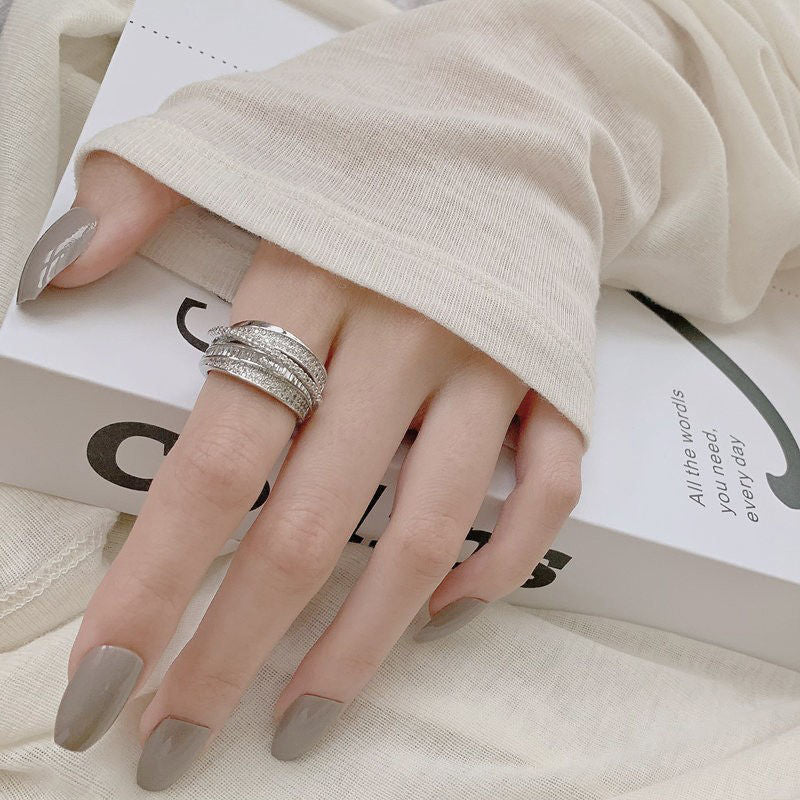MAC187 Copper Sset Zircon Personalized Multi-Layered Open Ring