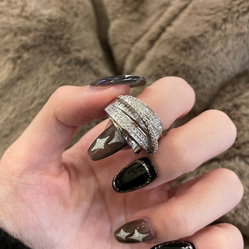 MAC187 Copper Sset Zircon Personalized Multi-Layered Open Ring